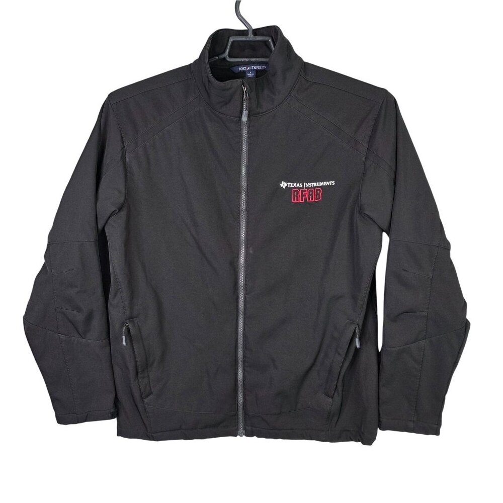 Mens Black Port Authority Soft Shell Jacket Full Zip Embroidered Logo Size L